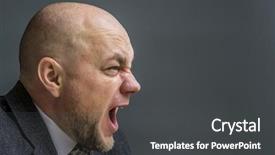  Presentation with business profile - Slide deck featuring portrait of an adult man in a business suit on a black background side profile portrait of angry man screaming background and a dark gray colored foreground