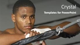  Presentation with boxing ring - Presentation theme enhanced with portrait of an african american boxer with wrapped hands resting on boxing ring background and a dark gray colored foreground