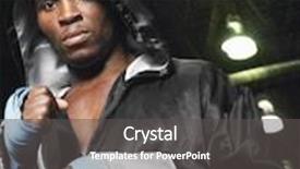  Presentation with boxer - Beautiful PPT theme featuring portrait of an african american boxer in robe with hood up clenching fists backdrop and a dark gray colored foreground