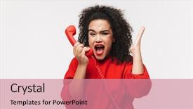  Presentation with business woman standing on maze - Presentation design consisting of portrait of an angry african background and a coral colored foreground