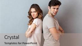  Presentation with angry - Presentation theme featuring portrait of an angry couple background and a coral colored foreground