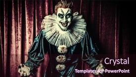  Presentation with red curtain - Colorful presentation enhanced with portrait of an angry crazy clown from a horror film over the red curtain halloween carnival backdrop and a wine colored foreground