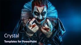  Presentation with horror - Amazing presentation having portrait of an angry crazy clown from a horror film with a hammer halloween carnival backdrop and a navy blue colored foreground