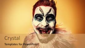  Presentation with horror - Presentation theme consisting of portrait of an angry crazy clown from a horror film over the yellow background halloween carnival background and a yellow colored foreground