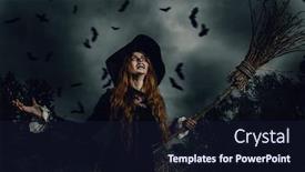  Presentation with dark forest - Presentation theme featuring portrait-of-an-angry-witch background and a wine colored foreground