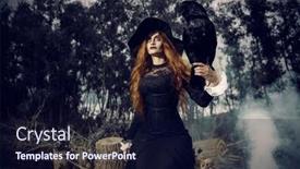  Presentation with raven black - PPT layouts featuring portrait-of-an-angry-witch background and a wine colored foreground