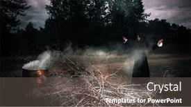  Presentation with cooking fire - Colorful slide deck enhanced with portrait-of-an-angry-witch backdrop and a gray colored foreground