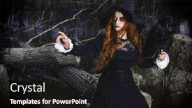  Presentation with raven black - Presentation design featuring portrait-of-an-angry-witch background and a wine colored foreground