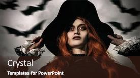  Presentation with angry - Colorful presentation design enhanced with portrait-of-an-angry-witch backdrop and a tawny brown colored foreground
