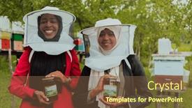  Presentation with businesses - Presentation theme having portrait-of-an-arab-investors background and a  colored foreground