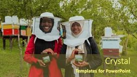  Presentation with businesses - PPT theme enhanced with portrait-of-an-arab-investors background and a  colored foreground