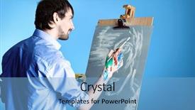  Presentation with artist - Audience pleasing PPT theme consisting of portrait of an artist painting backdrop and a light blue colored foreground