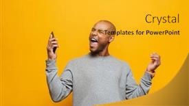  Presentation with man holding phone - Slide deck featuring portrait-of-an-attractive-angry background and a gold colored foreground