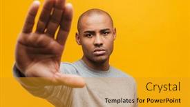  Presentation with stop - PPT theme consisting of portrait-of-an-attractive-confident background and a gold colored foreground