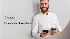  Presentation with takeaway coffee - Beautiful slide deck featuring portrait-of-an-attractive-handsome backdrop and a light gray colored foreground