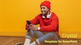  Presentation with floor - Cool new PPT theme with portrait-of-an-attractive-happy backdrop and a red colored foreground