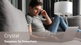  Presentation with computer room - Slides with portrait-of-an-attractive-serious background and a gray colored foreground