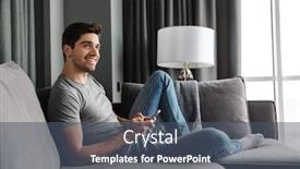  Presentation with living room - Audience pleasing presentation theme consisting of portrait-of-an-attractive-smiling backdrop and a ocean colored foreground