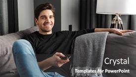  Presentation with living room - Cool new presentation with portrait-of-an-attractive-smiling backdrop and a dark gray colored foreground