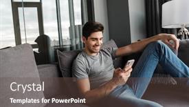  Presentation with living room - Amazing PPT theme having portrait-of-an-attractive-smiling backdrop and a tawny brown colored foreground