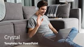  Presentation with laptop wireless - Slides enhanced with portrait-of-an-attractive-smiling background and a tawny brown colored foreground