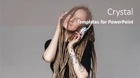  Presentation with listening woman - Colorful PPT layouts enhanced with portrait-of-an-attractive-smiling backdrop and a gray colored foreground