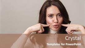  Presentation with long hair - PPT theme having portrait-of-an-attractive-young background and a coral colored foreground