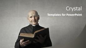  Presentation with elderly - PPT theme with portrait-of-an-elderly-priest background and a gray colored foreground