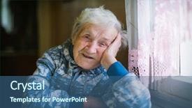  Presentation with elderly - Colorful slide deck enhanced with portrait of an elderly woman backdrop and a  colored foreground