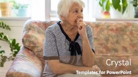 Presentation with elderly - Presentation design consisting of portrait-of-an-elderly-woman background and a coral colored foreground