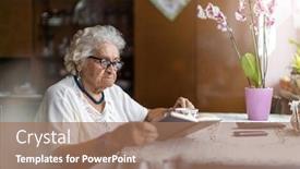  Presentation with elderly home - Colorful PPT theme enhanced with portrait-of-an-elderly-woman backdrop and a coral colored foreground