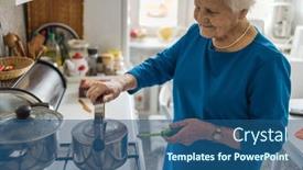  Presentation with elderly home - Presentation theme consisting of portrait-of-an-elderly-woman background and a ocean colored foreground