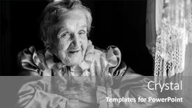 Presentation with ethnic - PPT theme consisting of portrait of an elderly woman in ethnic clothes black-and-white picture background and a gray colored foreground