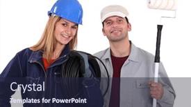 Presentation with electrician - PPT theme consisting of portrait-of-an-electrician background and a wine colored foreground