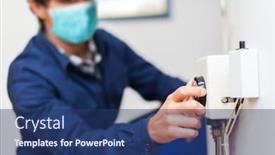  Presentation with electrician - Presentation theme consisting of portrait-of-an-electrician background and a ocean colored foreground