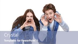  Presentation with denim - Presentation theme consisting of portrait-of-an-emotional-teen background and a ocean colored foreground