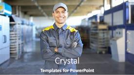  Presentation with factory - Slide deck enhanced with portrait-of-an-engineer background and a gray colored foreground