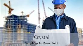  Presentation with covid coronavirus - Cool new slide set with portrait-of-an-engineer backdrop and a light blue colored foreground