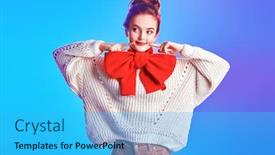  Presentation with elegant light blue - Slide set having portrait-of-an-excited-pretty background and a cyan colored foreground