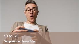  Presentation with mobile games - Audience pleasing slide set consisting of portrait-of-an-excited-smart backdrop and a coral colored foreground