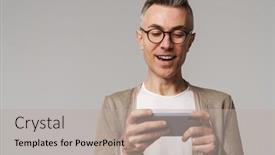  Presentation with mobile games - Audience pleasing presentation design consisting of portrait-of-an-excited-smart backdrop and a mint green colored foreground