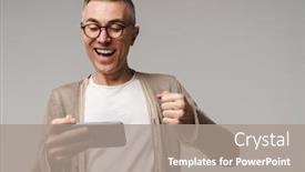  Presentation with mobile games - Slide deck enhanced with portrait-of-an-excited-smart background and a gray colored foreground