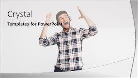  Presentation with music singing - Theme consisting of portrait-of-an-excited-young background and a light gray colored foreground