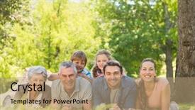  Presentation with extended family - Cool new slide set with portrait of an extended family backdrop and a coral colored foreground