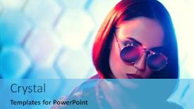  Presentation with lady - Slide set featuring portrait-of-an-extravagant-dark background and a light blue colored foreground