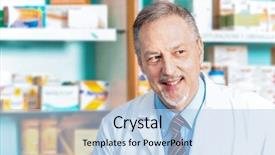  Presentation with pharmacist - Colorful slides enhanced with portrait of an handsome pharmacist at work backdrop and a light blue colored foreground