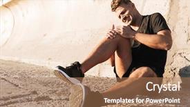  Presentation with knee pain - Beautiful PPT layouts featuring portrait of an injured sportsman backdrop and a coral colored foreground