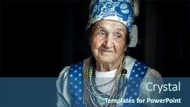  Presentation with old clothes - Beautiful PPT layouts featuring portrait-of-an-old-woman backdrop and a ocean colored foreground