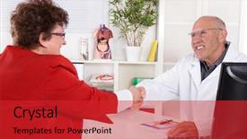  Presentation with patient experience - PPT theme with portrait of an older doctor background and a red colored foreground