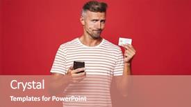 Presentation with mobile phone on car - PPT layouts with portrait of an upset man background and a coral colored foreground